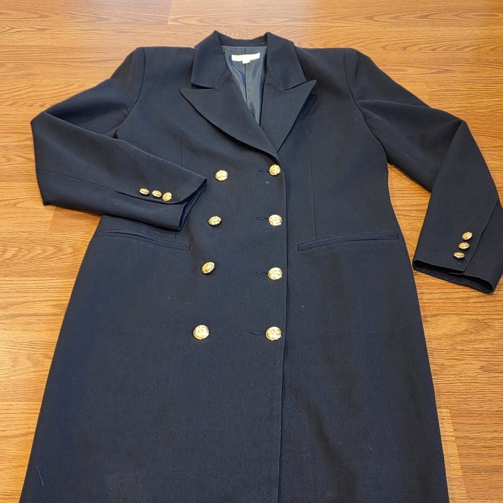 Vintage Brooks Brothers Women Long Wool Navy Blue Gold Button Coat Sz 4 Luxury - Picture 2 of 16